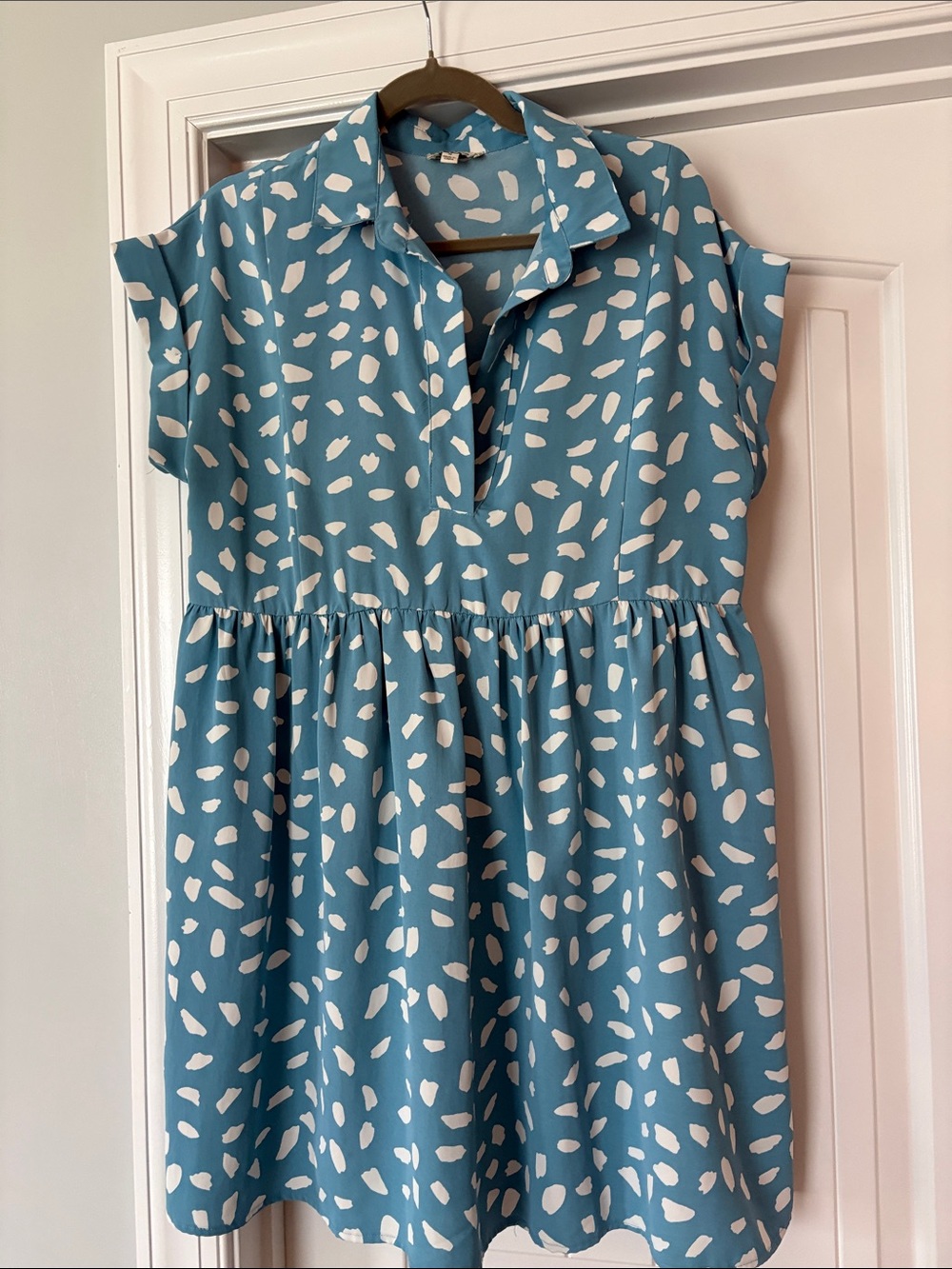 Umgee Blue and White Printed Polo Dress